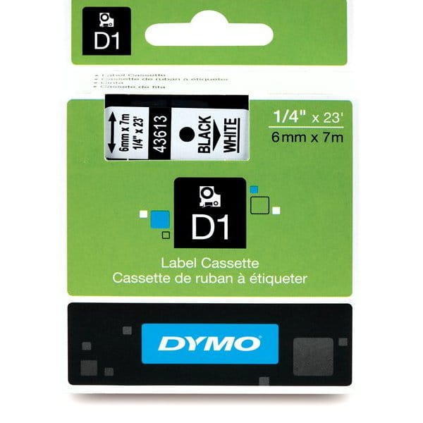 Taśma do drukarki etykiet Dymo D1 6 mm x 7 m biała taśma/czarny nadruk