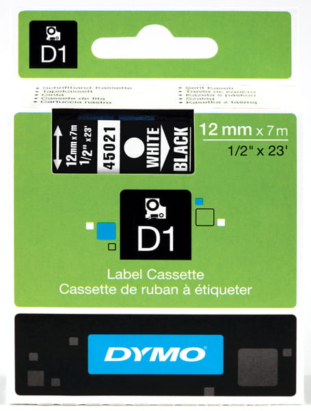 Taśma do drukarki etykiet Dymo D1 12 mm x 7 m czarna taśma/biały nadruk