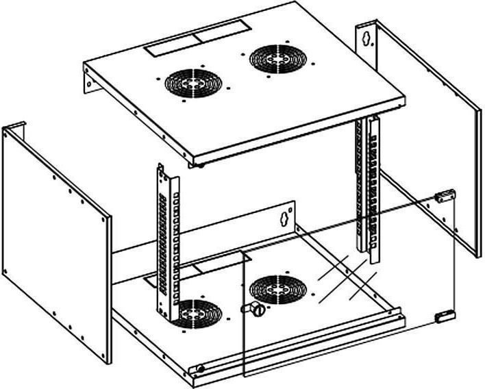 Szafa wisząca rack 19'' 6U 500x450 mm czarna (drzwi przednie szklane, zmontowana) Techly - obrazek 2