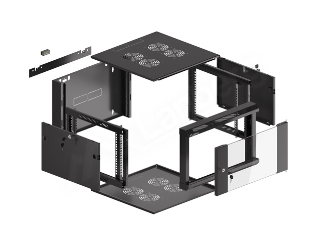 Szafa wisząca rack 19'' 6U 570x600mm czarna (drzwi przednie szklane) Langberg - obrazek 2
