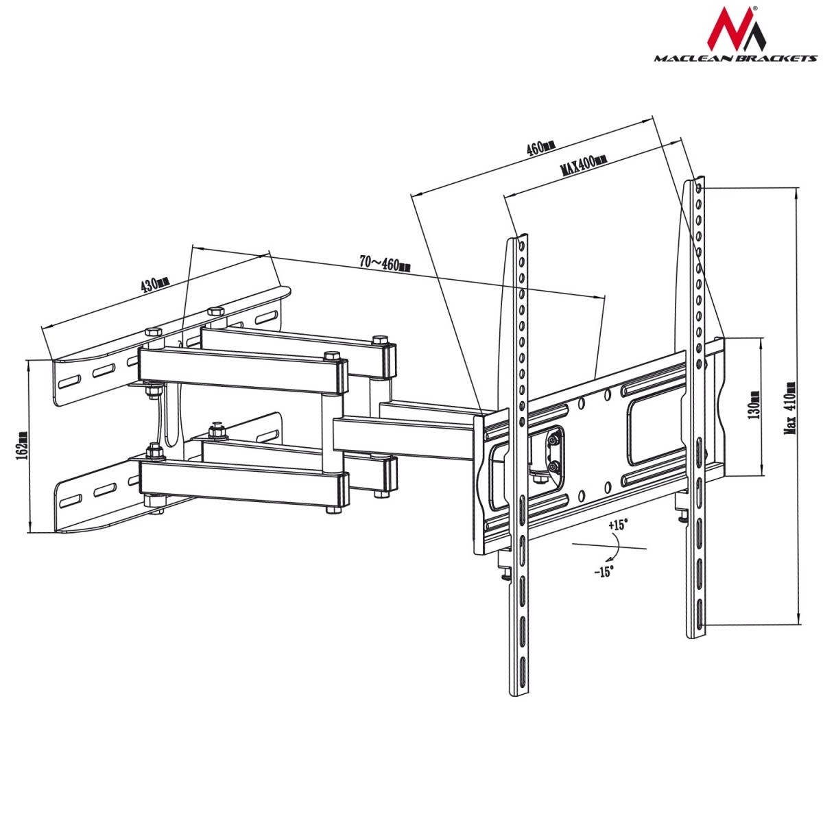Uchwyt do mocowania LCD 26" - 55" - 30 Kg - Ścienny uchylny Maclean - obrazek 5