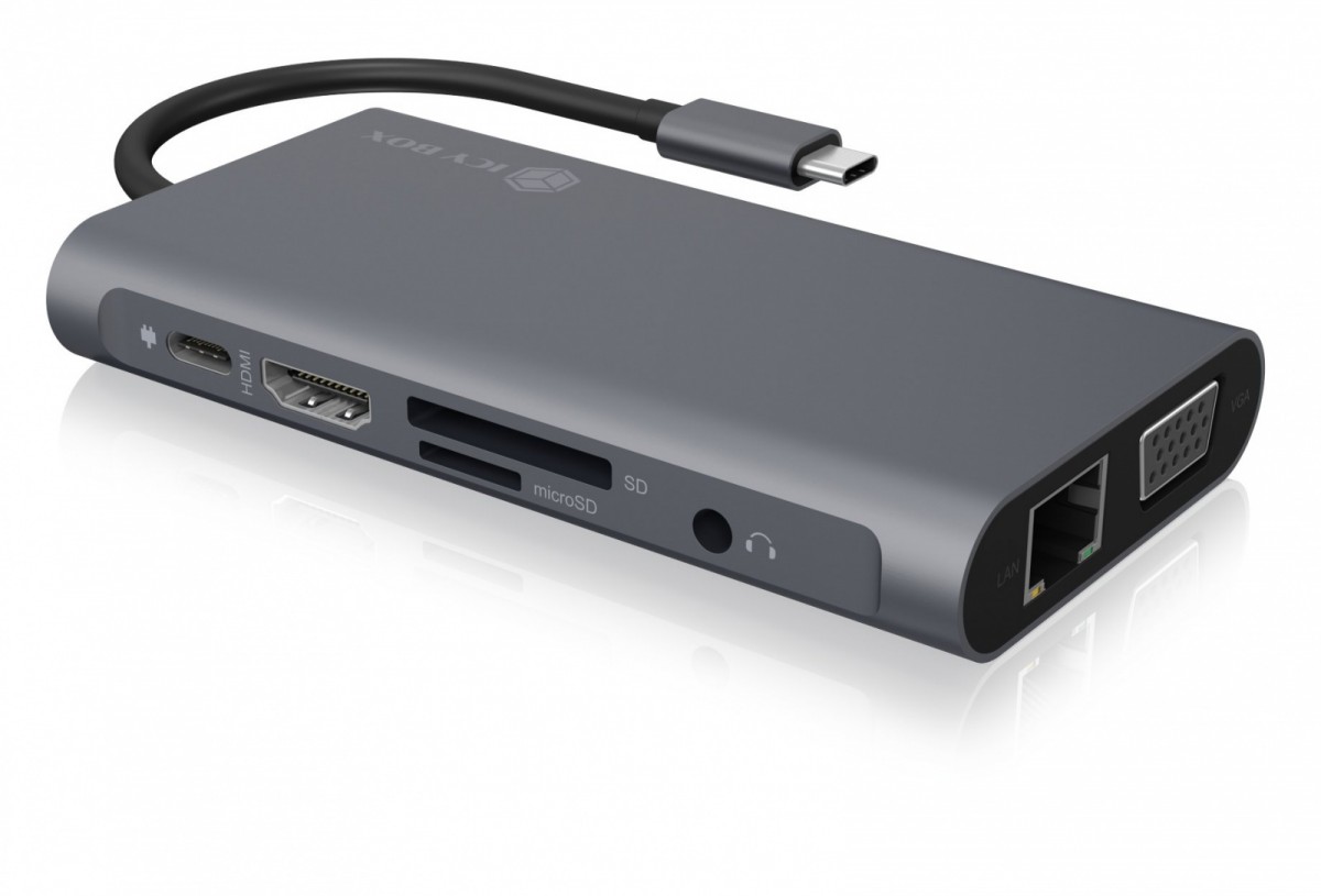 Stacja dokująca do laptopa USB Type-C 4K 1x HDMI 1x VGA 1x Ethernet 3x USB 3.0 1x SD 1x USB-C PD 100W IcyBox