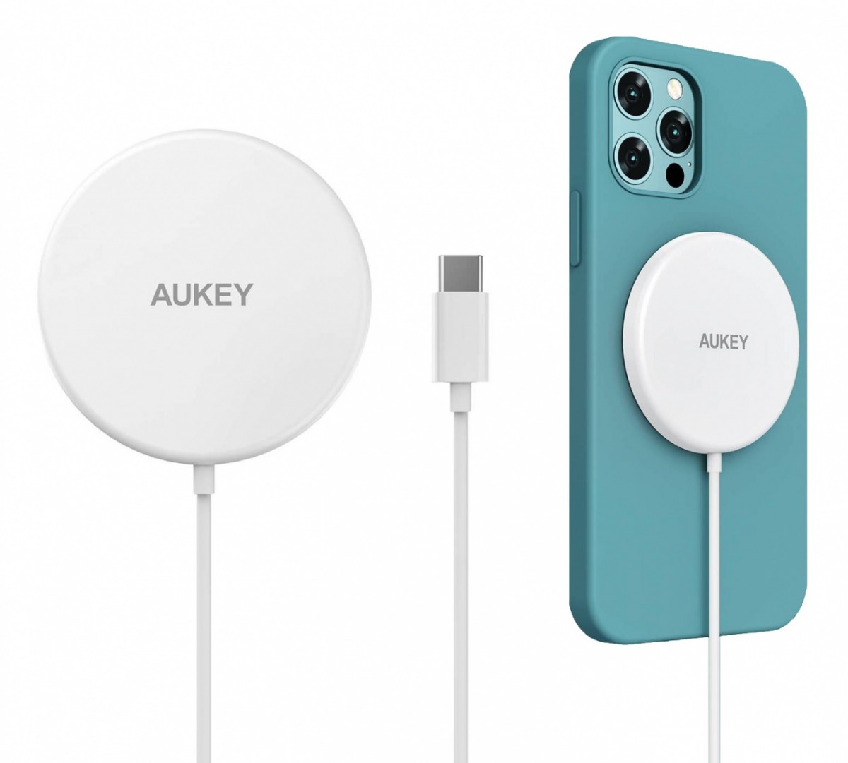 Ładowarka bezprzewodowa indukcyjna Aukey LC-A1 MagSafe Qi 15W USB C Biała - obrazek 2