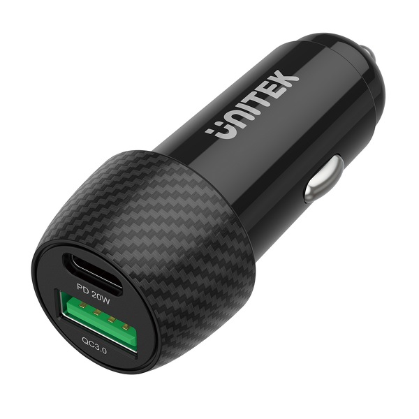 Ładowarka samochodowa USB Type-C + USB 38W PD QC 3.0 Unitek