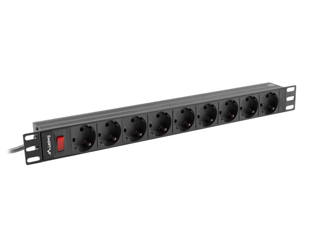 Listwa zasilająca Lanberg Rack 19" 1U 250V/16A 4000W 9 x Schuko ; wtyk Uni-schuko 3.0 m czarna - obrazek 2