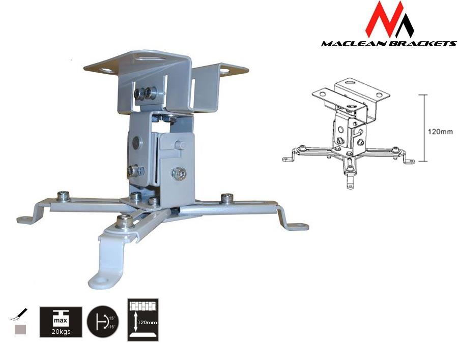Uchwyt do mocowania projektora sufitowy 120mm 20 kg Maclean Srebrny