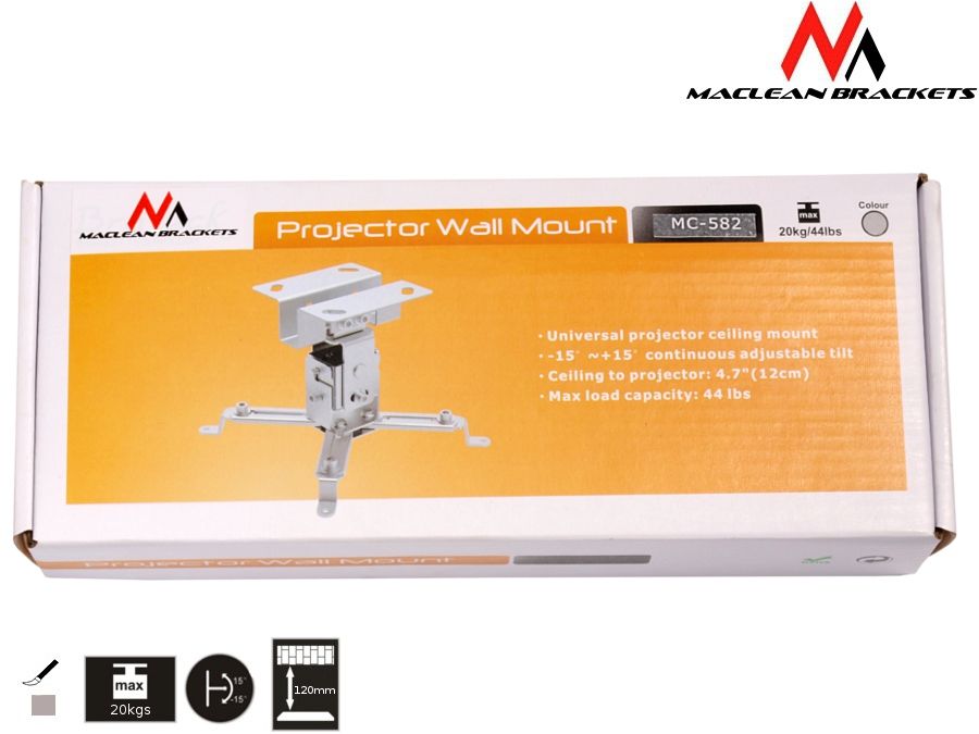 Uchwyt do mocowania projektora sufitowy 120mm 20 kg Maclean Srebrny - obrazek 3
