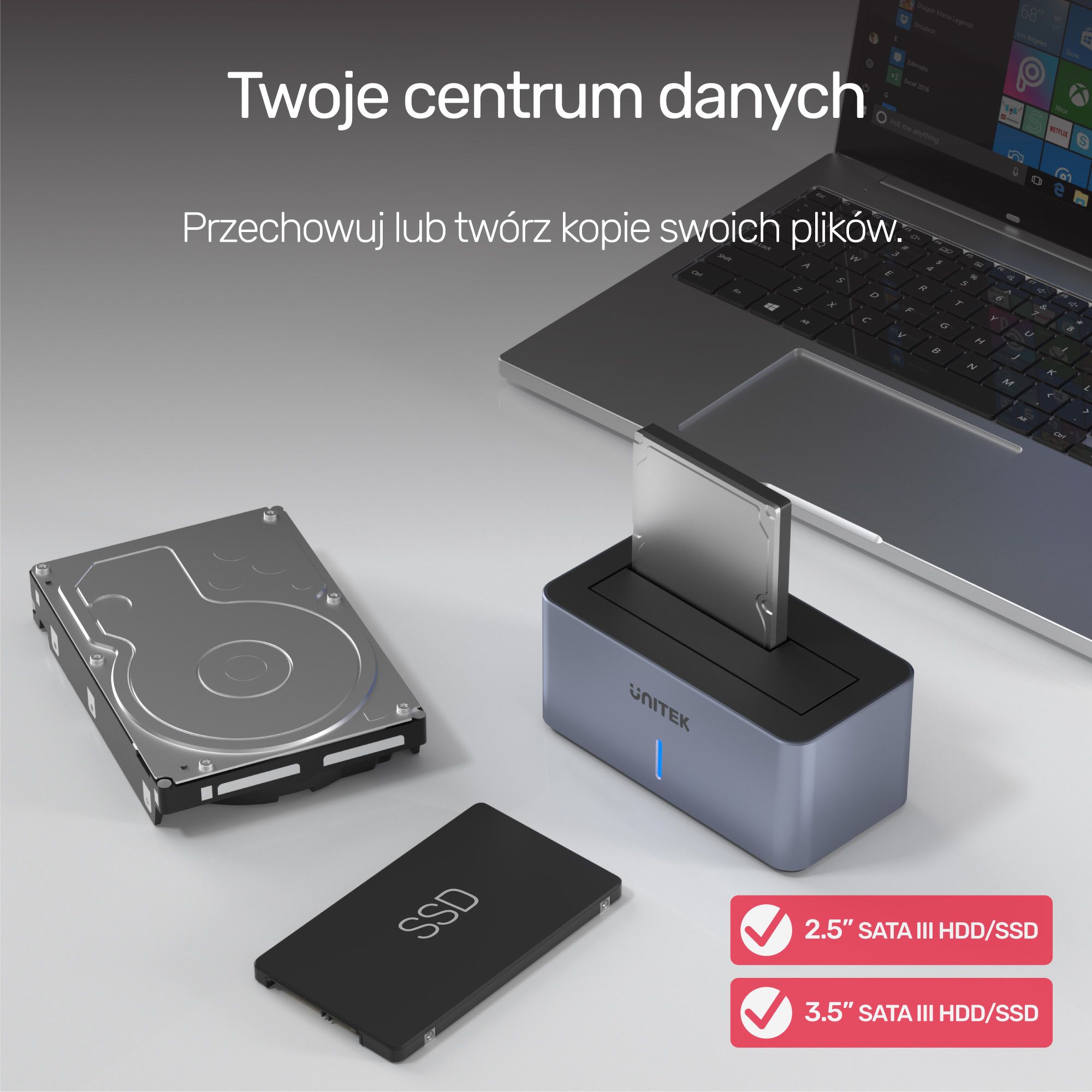Stacja dokująca dla dysków HDD 2.5 i 3.5 USB 3.1 Unitek S1304A - obrazek 5