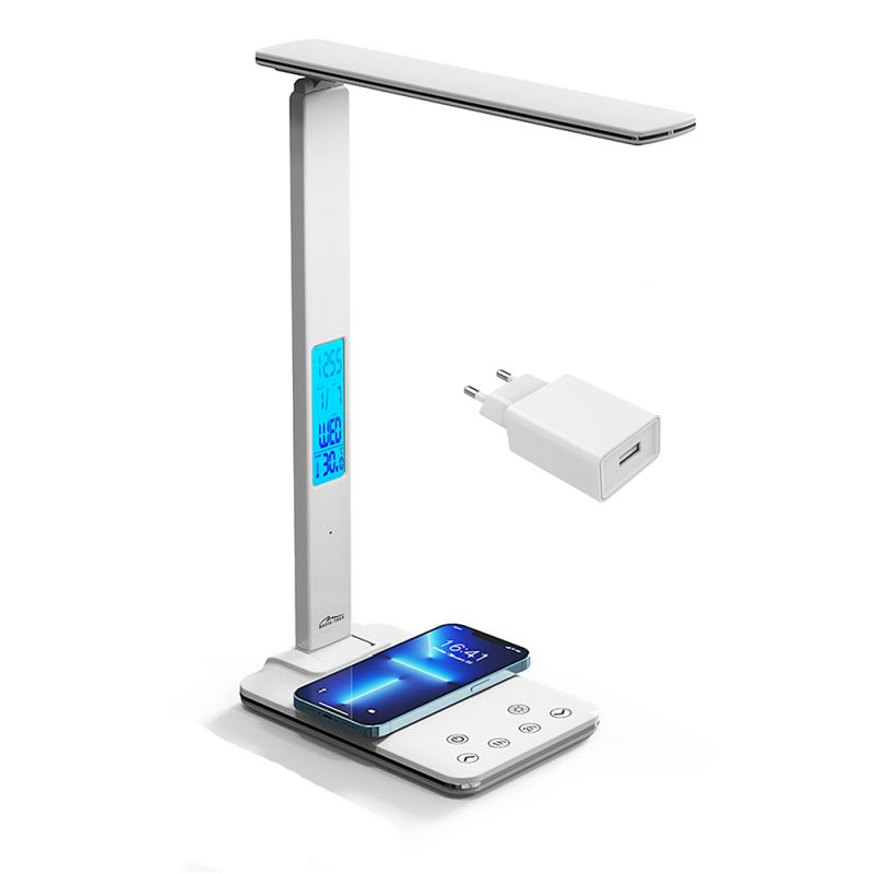 Lampka biurkowa Media-Tech z wbudowaną bezprzewodową ładowarką Biała