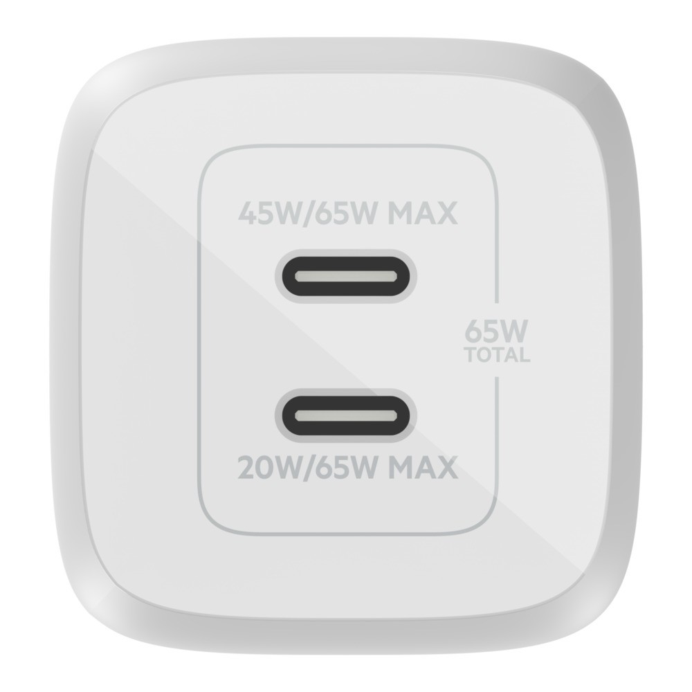 Ładowarka sieciowa USB GaN 65W 2 x USB Type-C PD Belkin Biała - obrazek 3