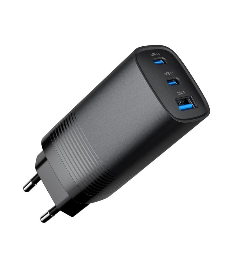 Ładowarka sieciowa USB GaN 65W 2 x USB Type-C + 1 x USB A PD Gembird Czarna - obrazek 2