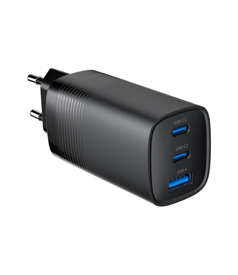 Ładowarka sieciowa USB GaN 65W 2 x USB Type-C + 1 x USB A PD Gembird Czarna - obrazek 3