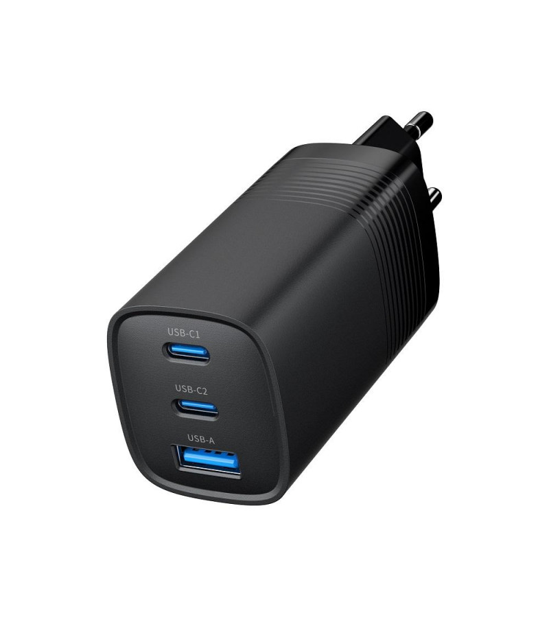 Ładowarka sieciowa USB GaN 65W 2 x USB Type-C + 1 x USB A PD Gembird Czarna - obrazek 4