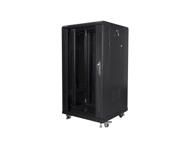 Szafa stojąca rack 19" 22U 600x600mm czarna (drzwi przednie szklane)  Lanberg