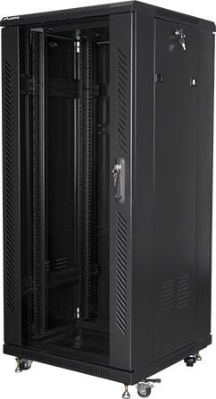 Szafa stojąca rack 19" 27U 600x600mm czarna (drzwi przednie szklane)  Lanberg