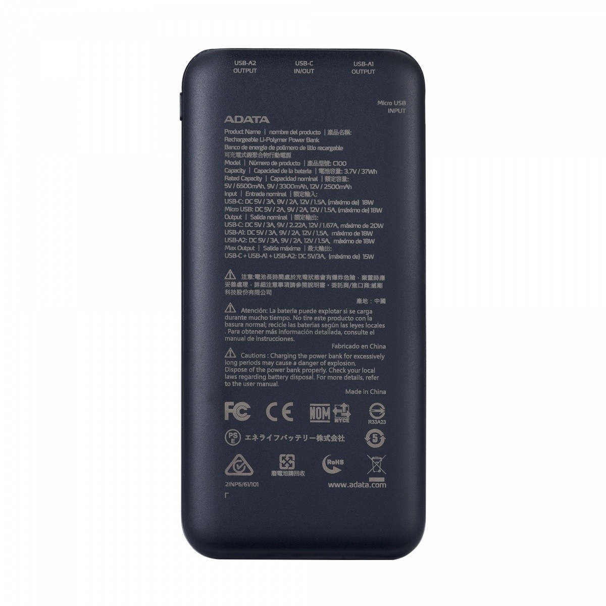 PowerBank Adata C100 10000mAh Czarny - obrazek 2