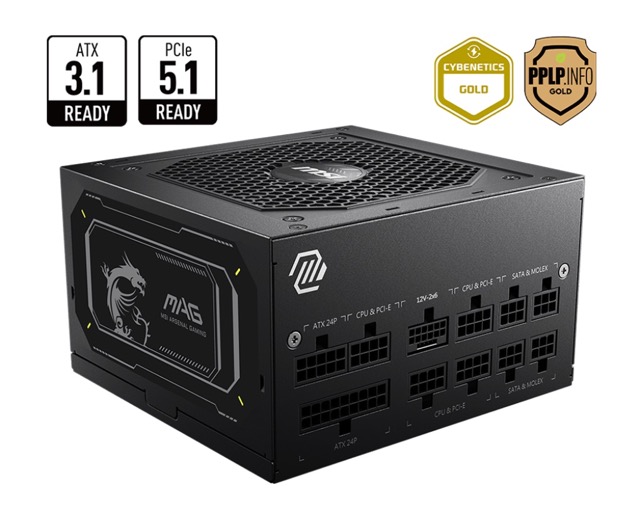 Zasilacz ATX 850W MSI MPG A850GL PCIE5 II Modularny 80 Plus Gold
