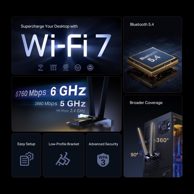 Bezprzewodowa karta sieciowa PCI Express Wi-Fi 7 BE9300 TP-Link Archer TBE552E Bluetooth 5.4 - obrazek 4