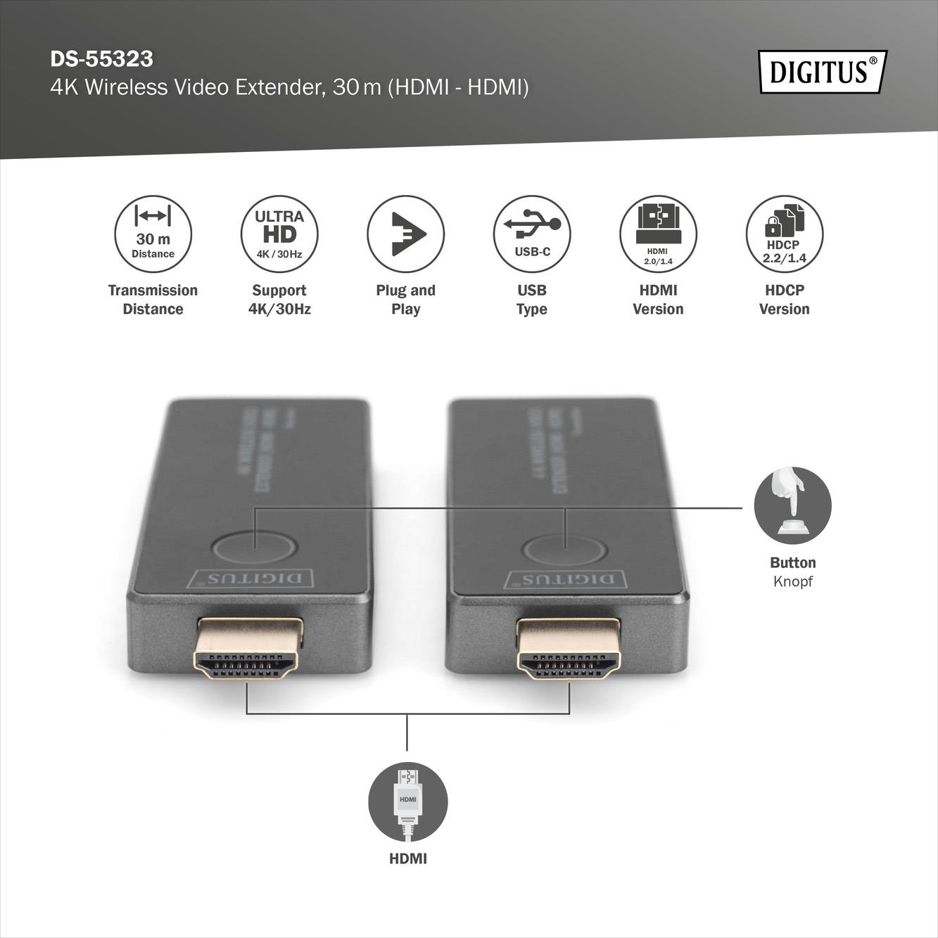 Bezprzewodowy Extender 4K do 30m Full HD Digitus - obrazek 2