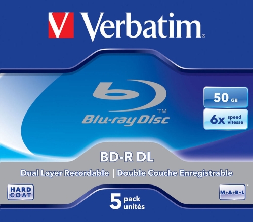 BD-R BluRay x6 50GB Verbatim Dual Layer Jewel Case*5