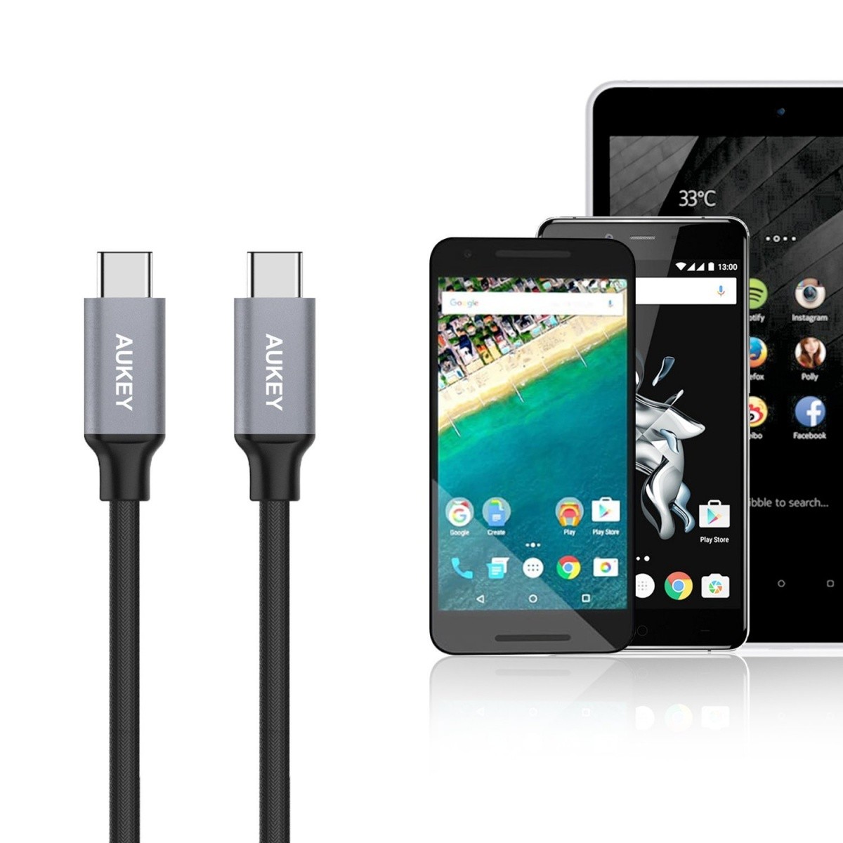 Kabel USB Type-C 1.0 m Aukey 60W Nylon - obrazek 4