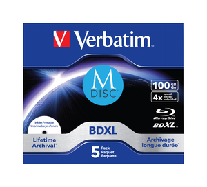BD-R BluRay x4 100GB Verbatim M-Disc Jewel Case *5 Inkjet Printable
